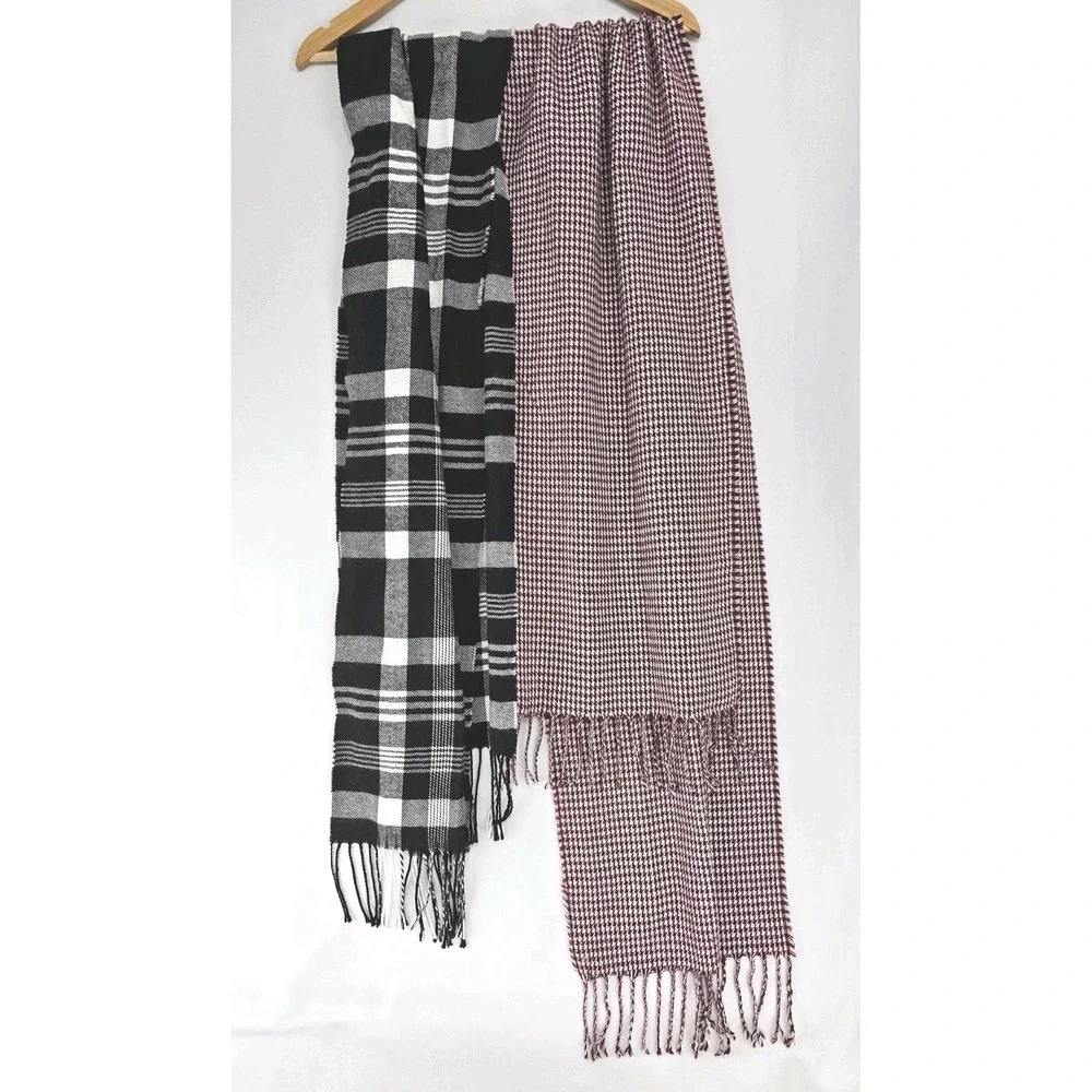 2 Scarves Plaid Check Winter Warm Soft Long Neck Warmer Wrap Mens Muffler